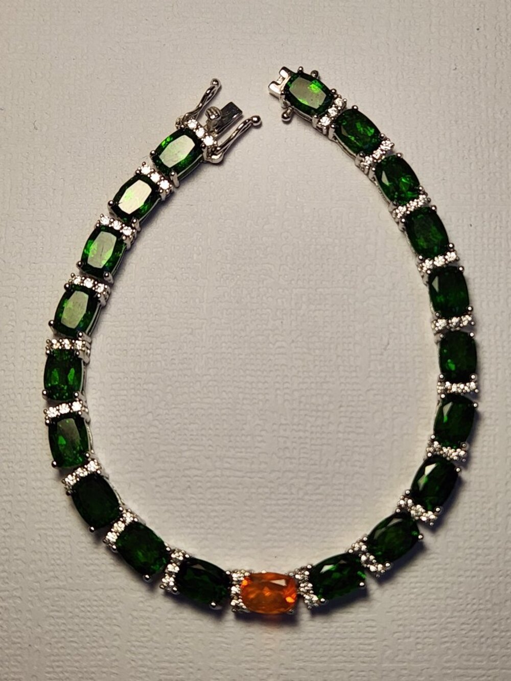 VTG 925 Chrome Diopside & Madiera Citrine & White Zircon 7" Bracelet Irish Theme - Picture 8 of 13